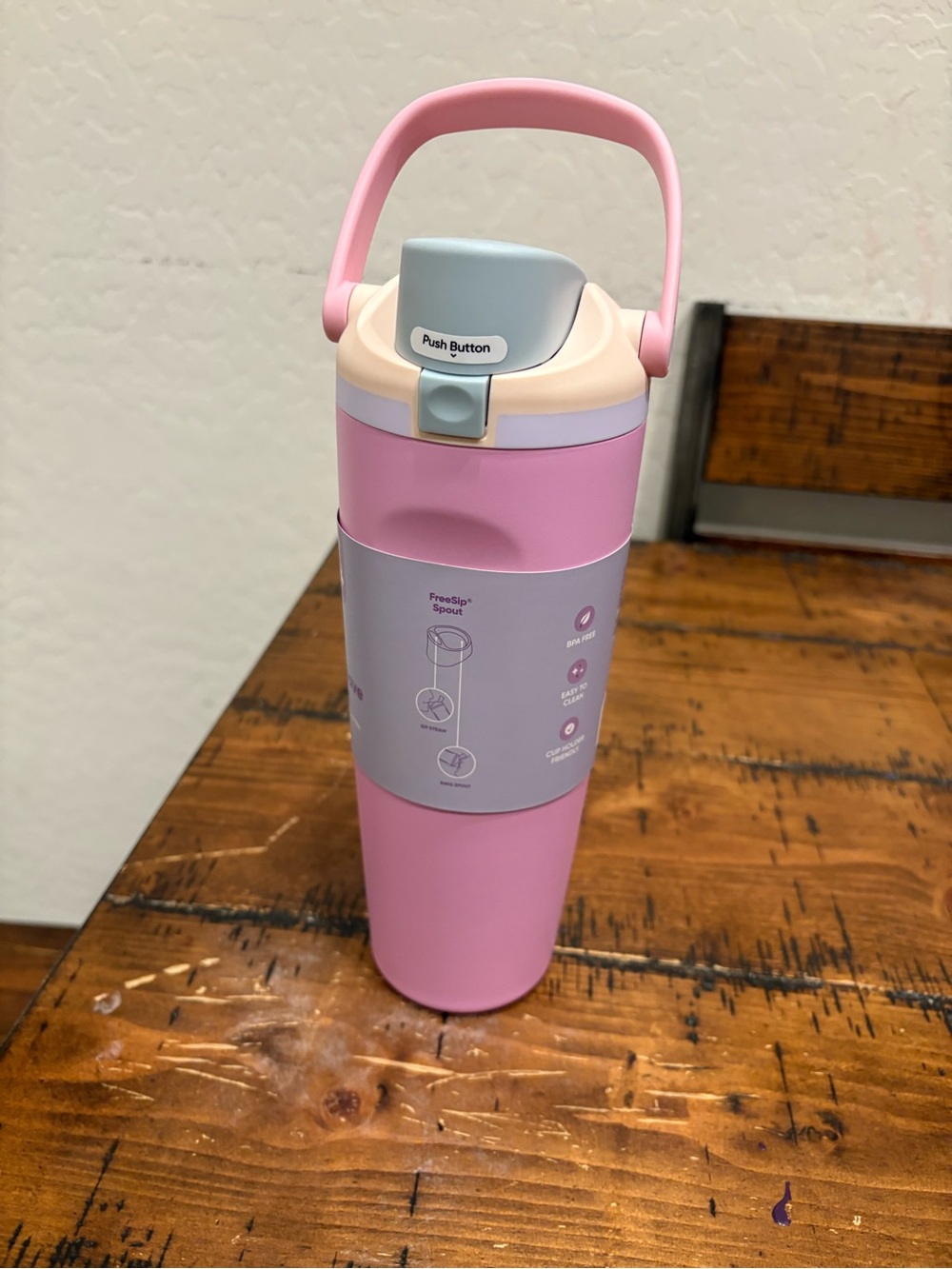 Insulated Pink Travel Tumbler with Carry Handle